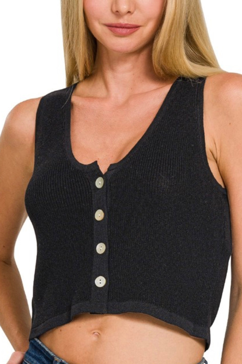 CROP SWEATER VEST WITH SHELL BUTTONS