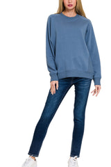 LONG SLEEVE CREW NECK SWEATSHIRT WITH RIBBED SIDE DETAILS