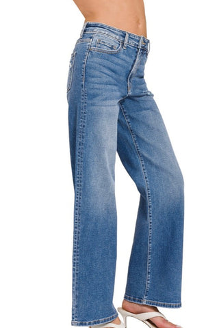 HIRISE WIDE LEG JEANS WITH FINISHED HEM