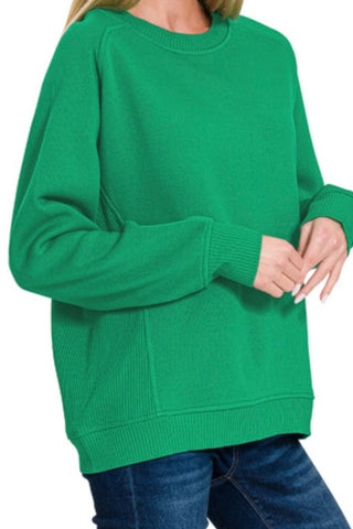 LONG SLEEVE CREW NECK SWEATSHIRT WITH RIBBED SIDE DETAILS