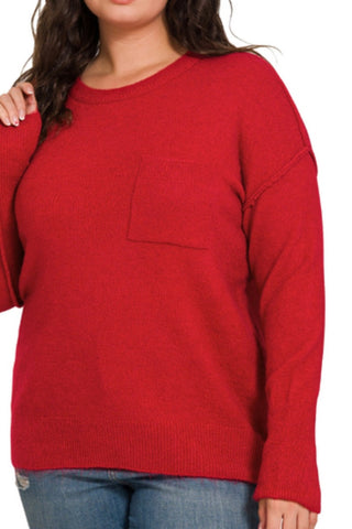 CURVY MELANGE HILO HEM ROUND NECK SWEATER