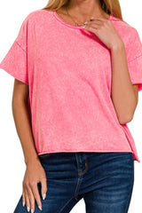 MINERAL WASH RAW HEM SHORT SLEEVE CROPPED TEE