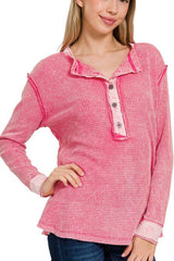 LONG SLEEVE MINERAL WASH BABY WAFFLE HENLEY