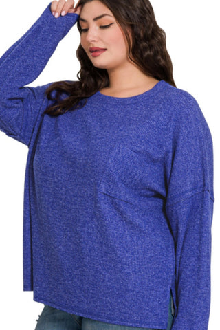 CURVY LONG DOLMAN SLEEVE RIBBED BRUSHED MELANGE HACCI SWEATER