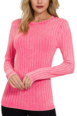 LONG SLEEVE MINERAL WASHED RIBBED TOP