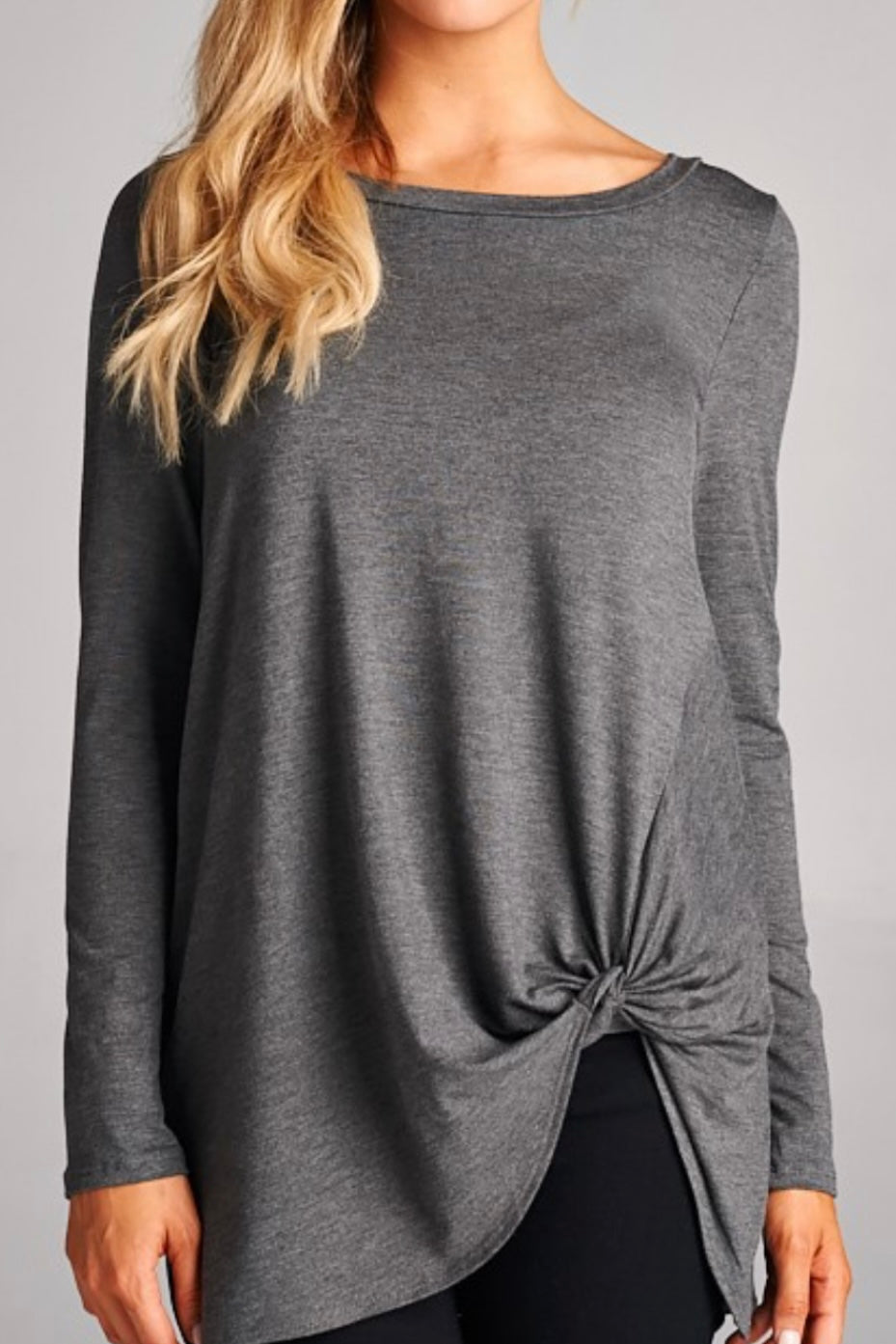 LONG SLEEVE TOP WITH SIDE TWIST KNOT DETAIL