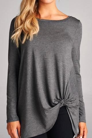 LONG SLEEVE TOP WITH SIDE TWIST KNOT DETAIL
