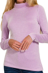 LONG SLEEVE CONTRAST RIBBED TURTLENECK