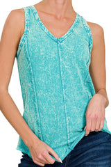 MINERAL WASH TERRY KNIT RACER BACK TANK WITH SEAM DETAIL