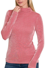 LONG SLEEVE CONTRAST RIBBED TURTLENECK