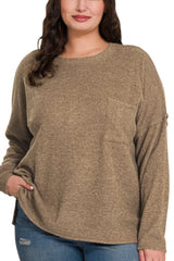 CURVY LONG DOLMAN SLEEVE RIBBED BRUSHED MELANGE HACCI SWEATER