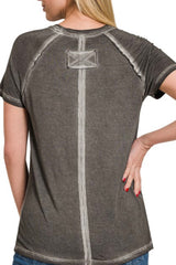 SHORT SLEEVE MINERAL WASH TEE WITH BACK SEAM DETAL