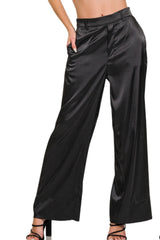 WIDE LEG SATIN PANTS WITH POCKETS