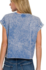 MINERAL WASH SHORT CUFF SLEEVE CROP TEE