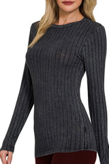 LONG SLEEVE MINERAL WASHED RIBBED TOP