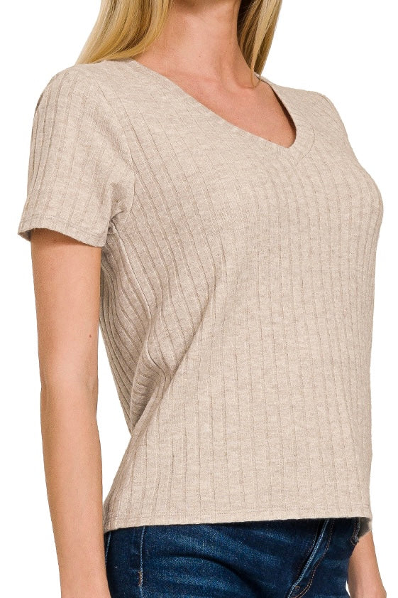 SHORT SLEEVE SOFT RIBBED VNECK TEE
