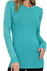 LONG SLEEVE MINERAL WASHED RIBBED TOP