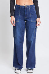 HIRISE ELASTIC BACK STRAIGHT LEG CARGO JEANS