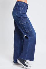 HIRISE ELASTIC BACK STRAIGHT LEG CARGO JEANS