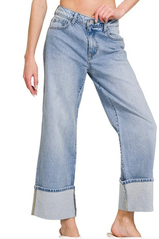 CURVY HIRISE WIDE CUFFED WIDE LEG JEANS