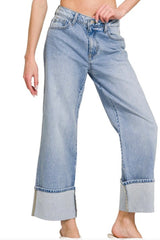 CURVY HIRISE WIDE CUFFED WIDE LEG JEANS