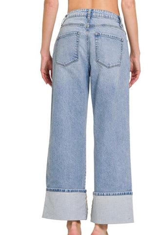 CURVY HIRISE WIDE CUFFED WIDE LEG JEANS