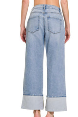 CURVY HIRISE WIDE CUFFED WIDE LEG JEANS