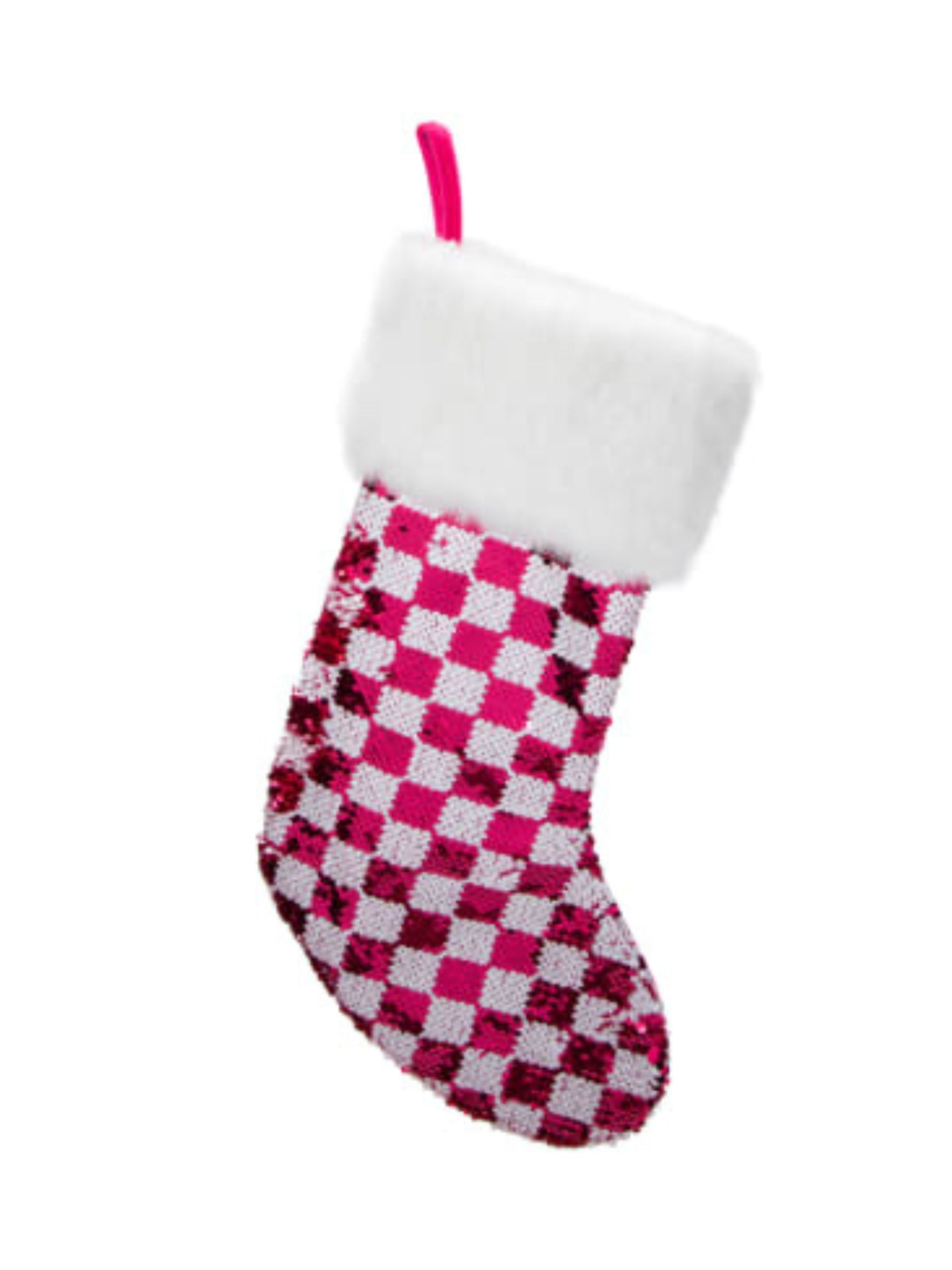 Hotpink Checkered Sequin Stocking