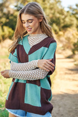 MULTICOLOR CHECKERED V NECK OVERSIZED SWEATER VEST