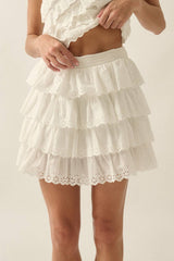 EYELET LACE TIERED SKIRT