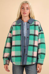 LONG SLEEVE PLAID FLANNEL WITH DENIM CONTRAST