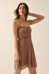 PLEATED HALTER DRESS WITH TIE BACK DETAIL
