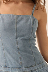 DENIM  CAMI DROP WAIST PLEATED SKIRT DRESS
