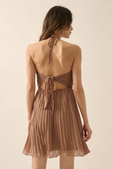 PLEATED HALTER DRESS WITH TIE BACK DETAIL