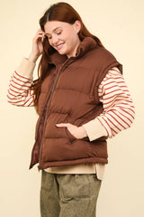 ZIP UP PUFFER VEST WITH SIDE POCKETS