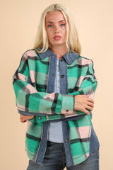 LONG SLEEVE PLAID FLANNEL WITH DENIM CONTRAST