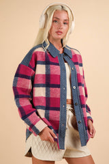 LONG SLEEVE PLAID FLANNEL WITH DENIM CONTRAST