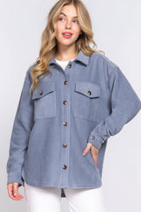 LONG SLEEVE FLEECE BUTTON DOWN SHIRT JACKET