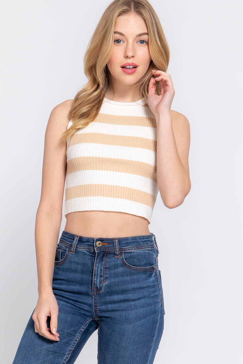 Sleeveless Round Neck Stripe Spring Sweater