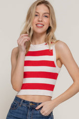 Sleeveless Round Neck Stripe Spring Sweater