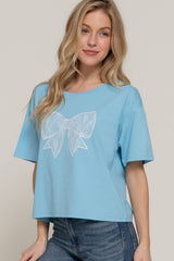 Short Sleeve Crew Neck Lace Patch Oversize Cotton Jersey Top
