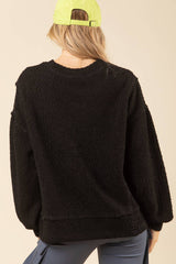 LONG SLEEVE ROUND NECK TEXTURED KNIT PULLOVER TOP