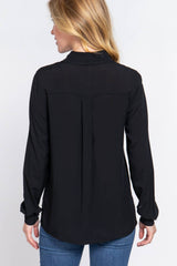 Long Sleeve Front Pocket Woven Shirt