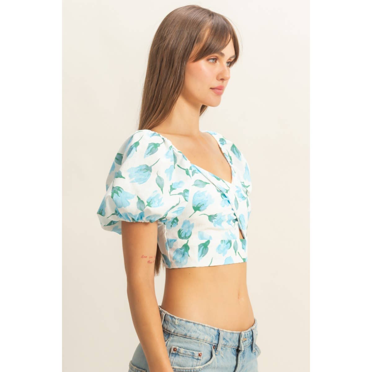SHORT PUFF SLEEVE FLORAL PRINT SWEETHEART