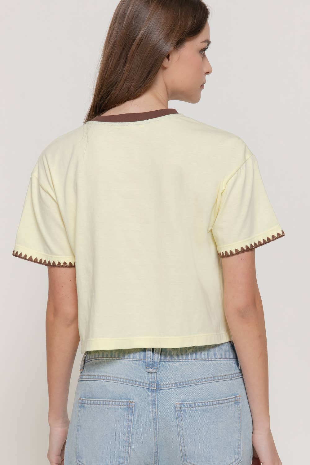 Short Sleeve Embroidered Edge Graphic T-Shirt