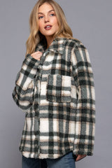 LONG SLEEVE OVERSIZED PLAID FUZZY BUTTON DOWN SHIRT