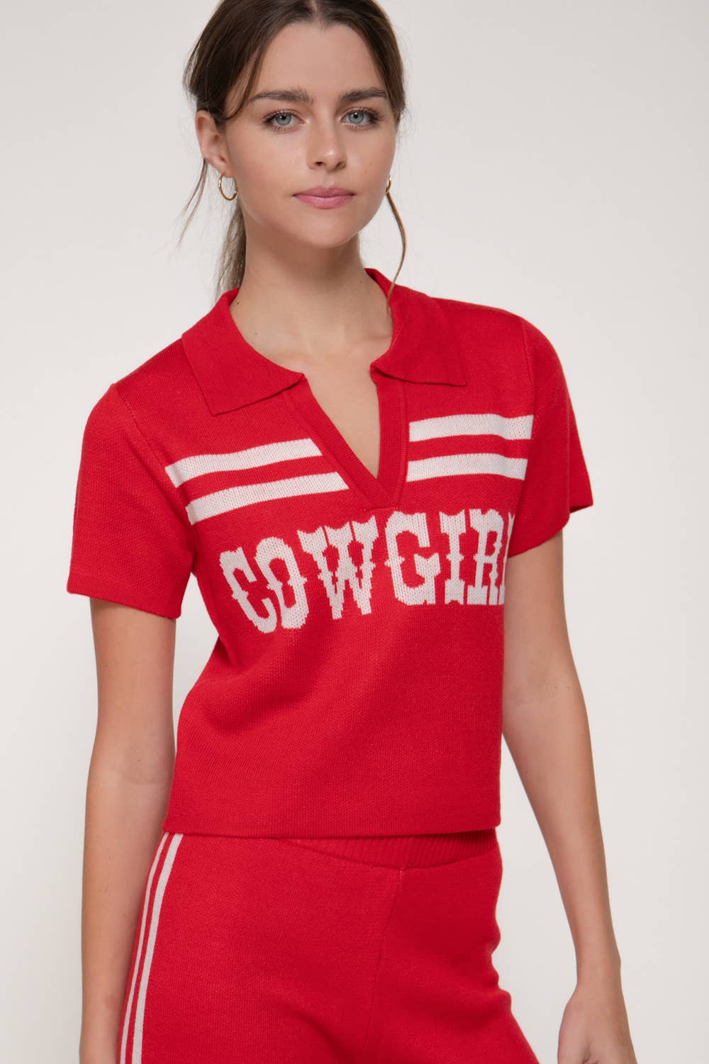 Jacquard Front Short Sleeve polo Knit Top