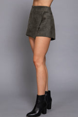 Front Wrap Faux Suede Short Pants