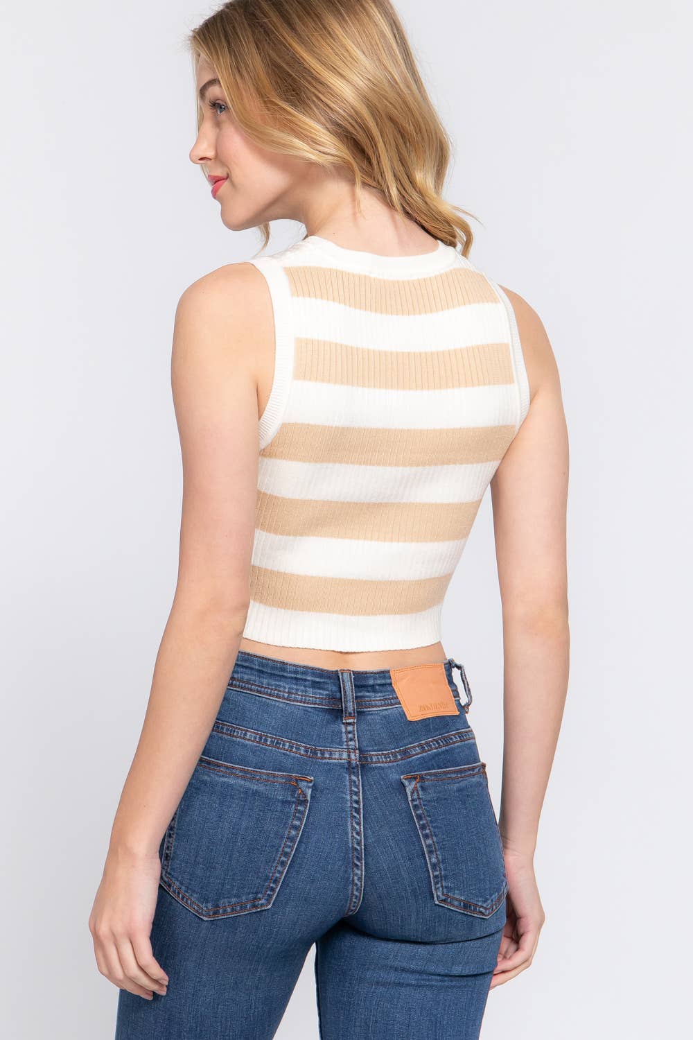 Sleeveless Round Neck Stripe Spring Sweater