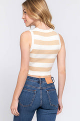 Sleeveless Round Neck Stripe Spring Sweater